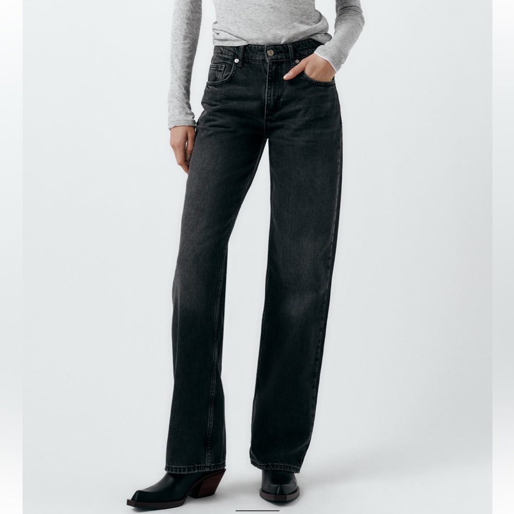 Zara Full Length TRF Mid-Rise Wide Leg Jeans